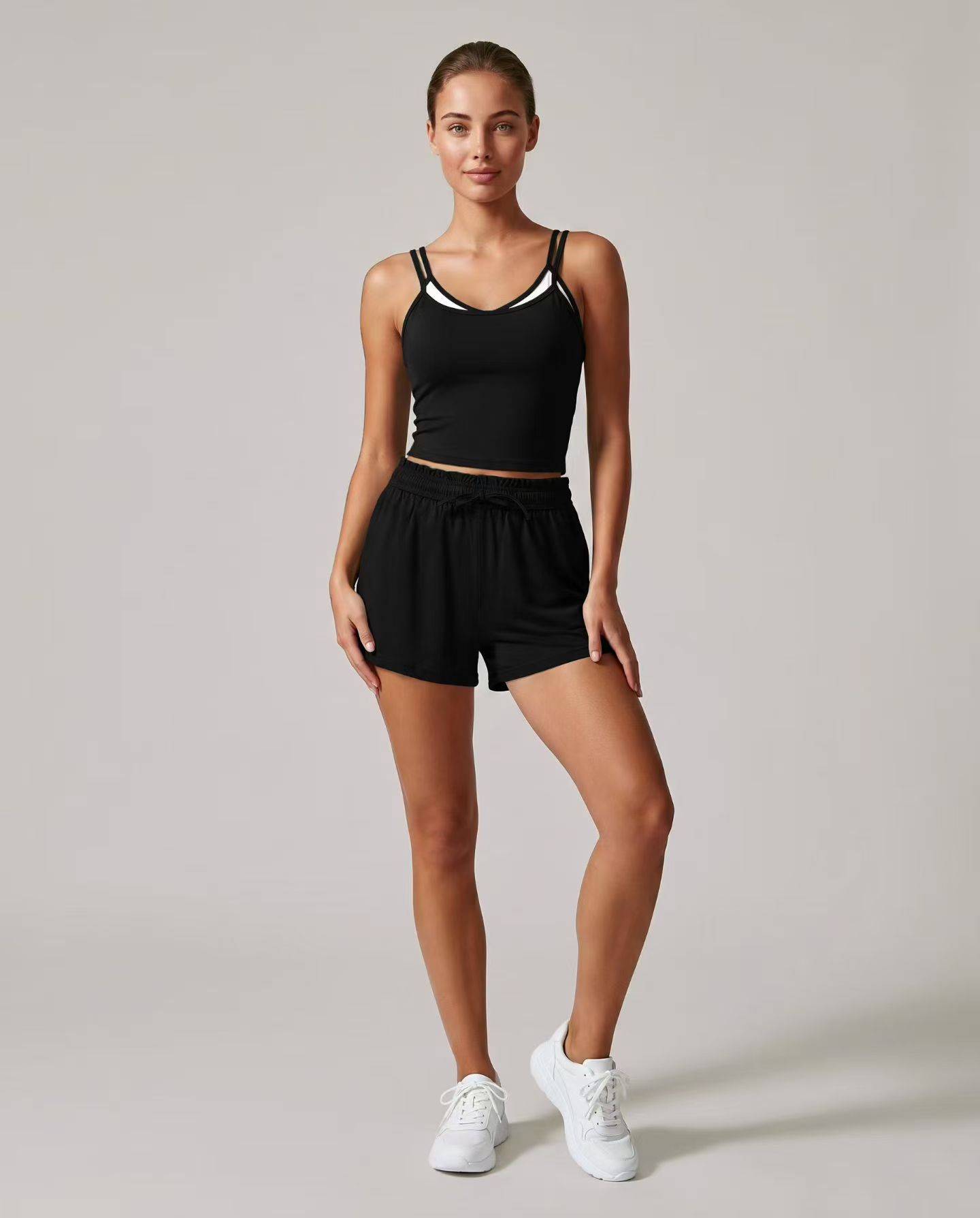 Black Cami Shorts Set activewear OEM sample