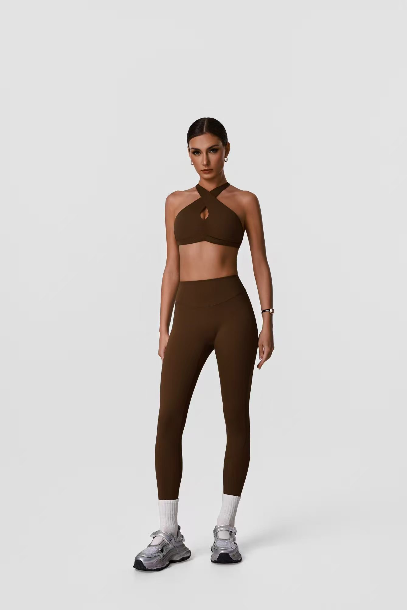 Brown Halter Yoga Set activewear OEM sample