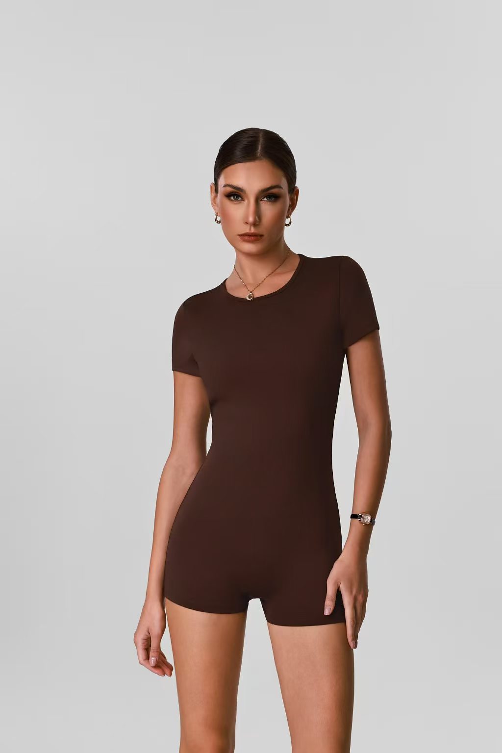 Brown Short Romper activewear OEM sample