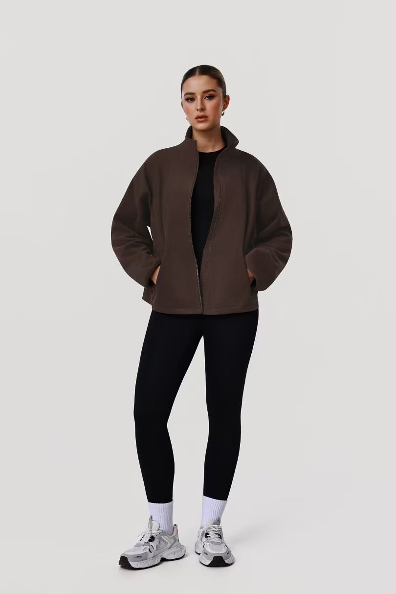 Brown Relaxed Fleece Jacket ready-to-ship activewear style