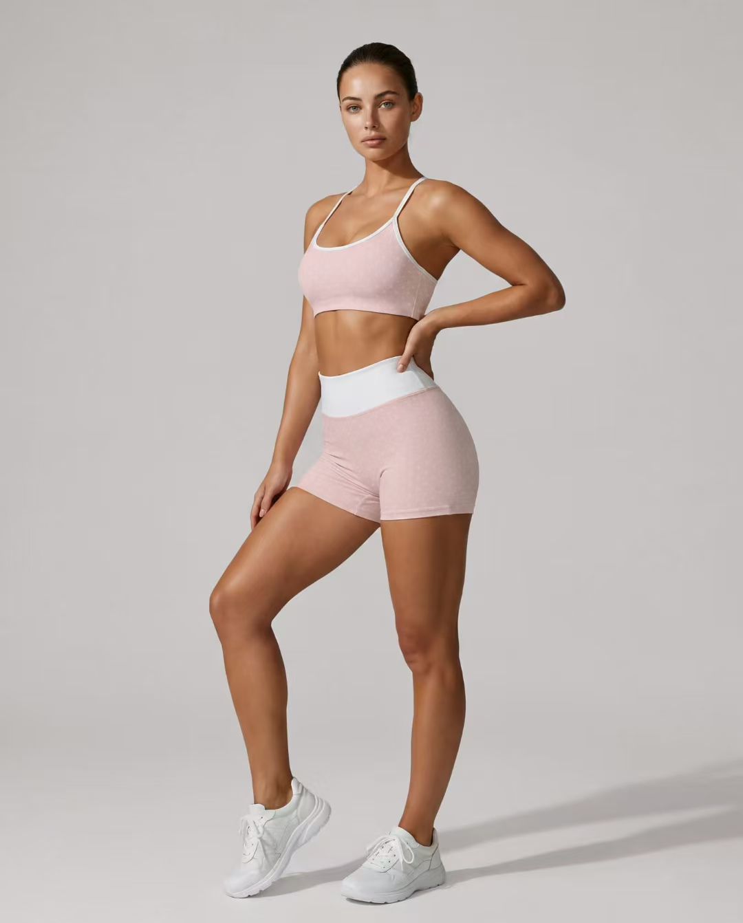 Pink Contrast Bra Shorts Set ready-to-ship activewear style