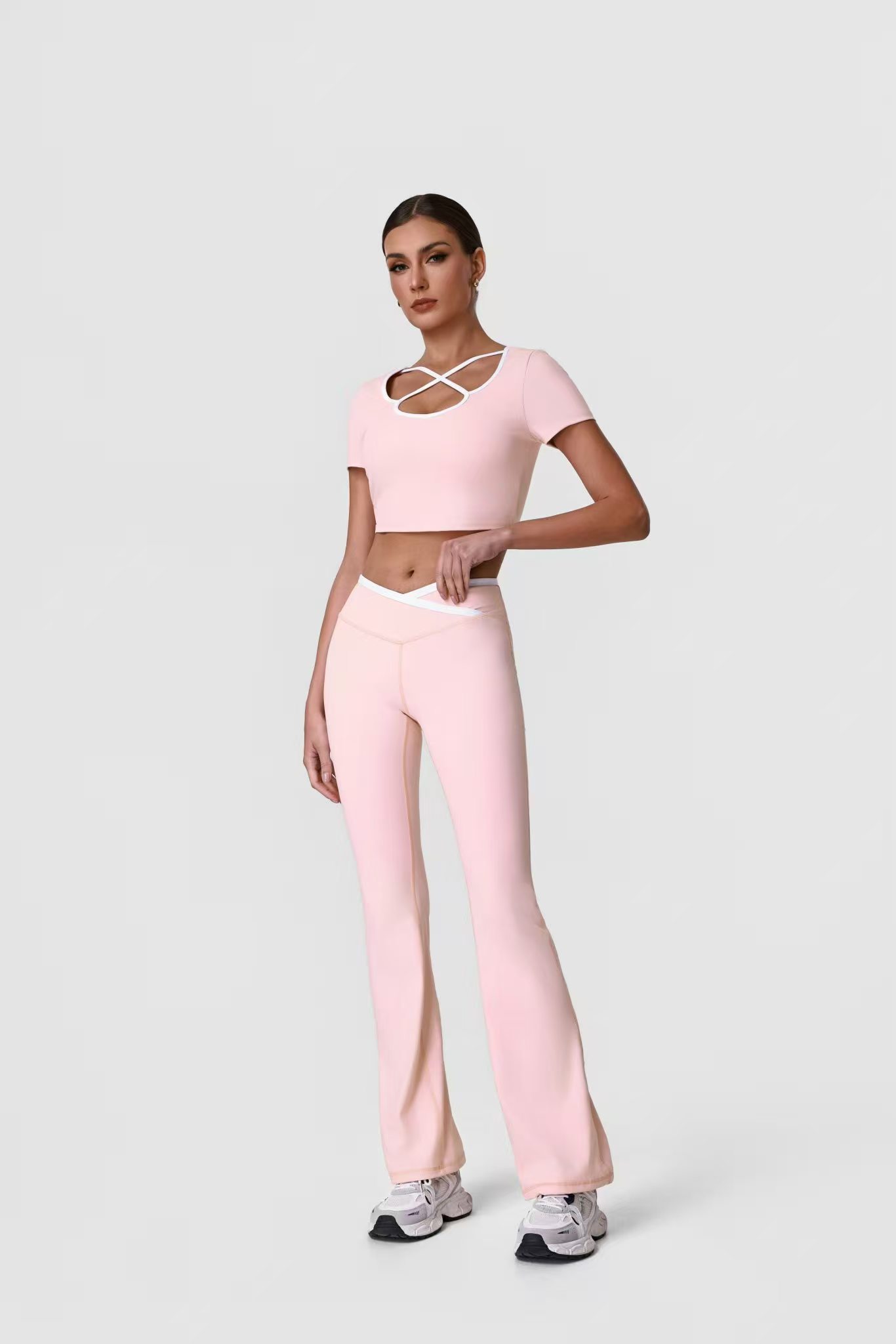 Pink Cross-front Flare Set ready-to-ship activewear style